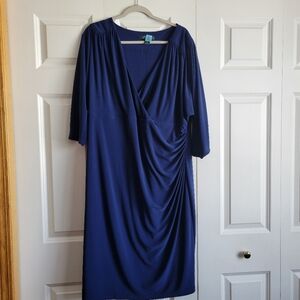 Lauren Ralph Lauren Dress Womens Size 18W Navy Fitted Faux Wrap Dress
